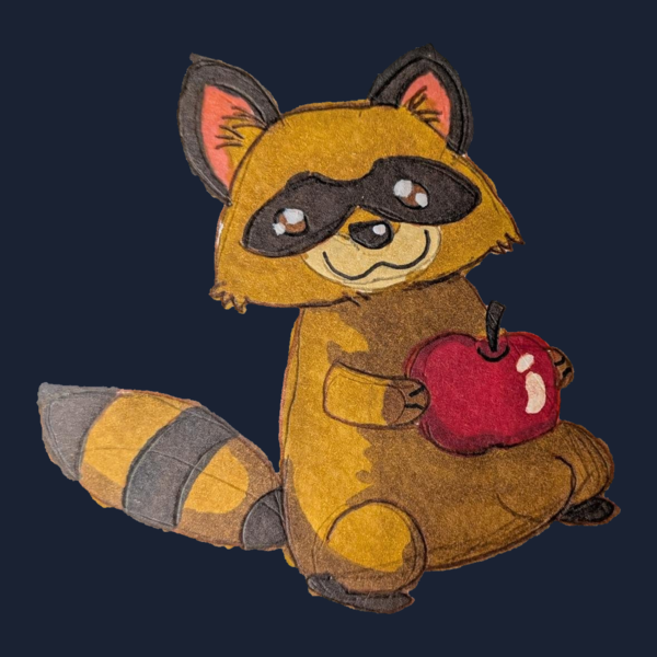 The finished raccoon cutout on the dark sidebar colour